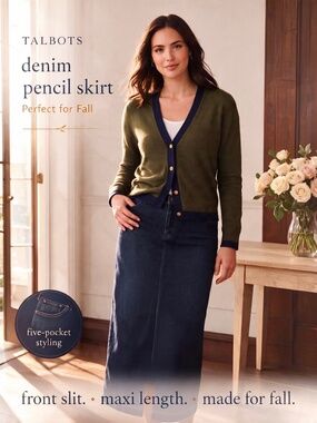 Talbots Dark Blue Denim Pencil Skirt Size 14 EUC